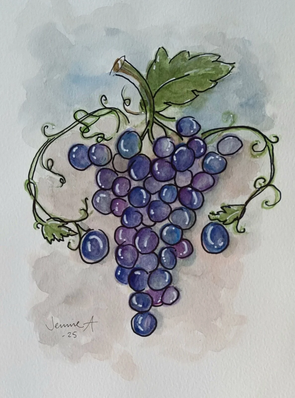 Akvarell Vindruvsliv av Jennie Andersson