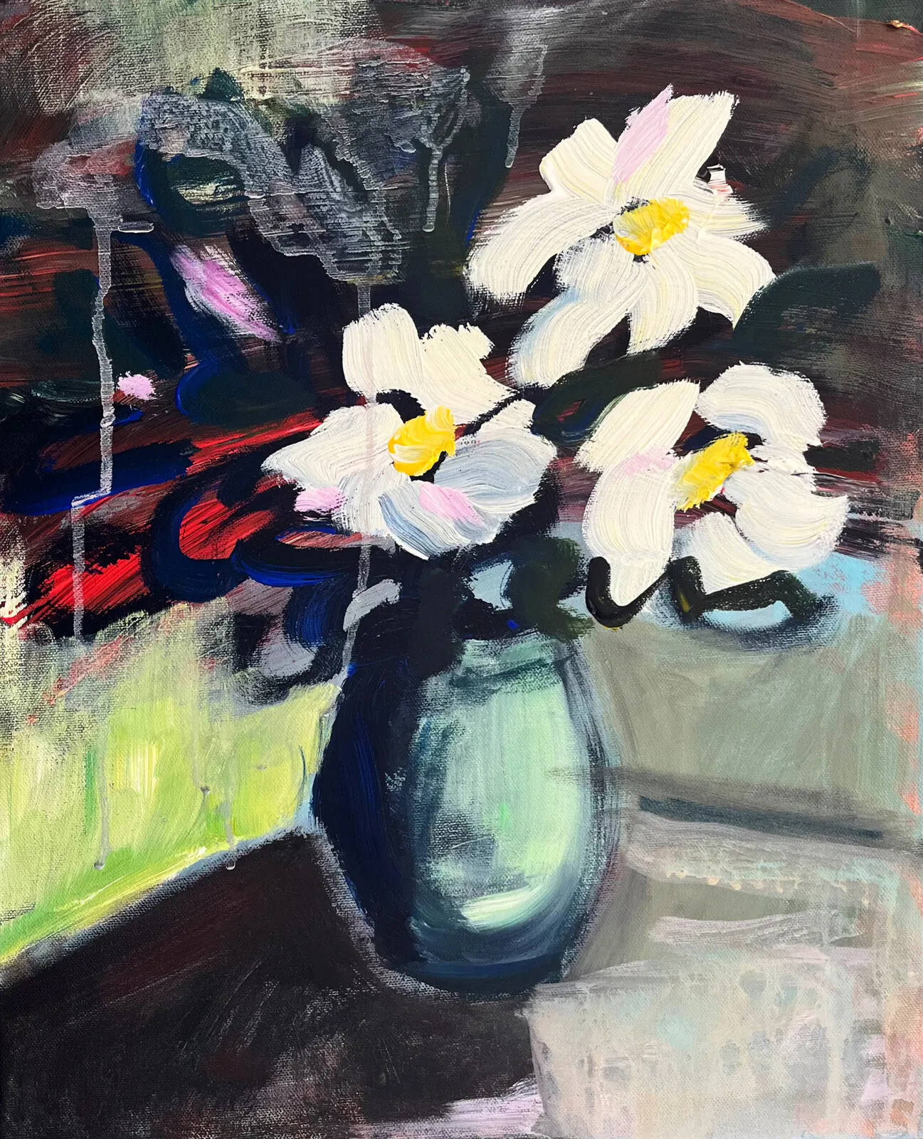 Akrylmålning White flowers av Elisa Pålsson