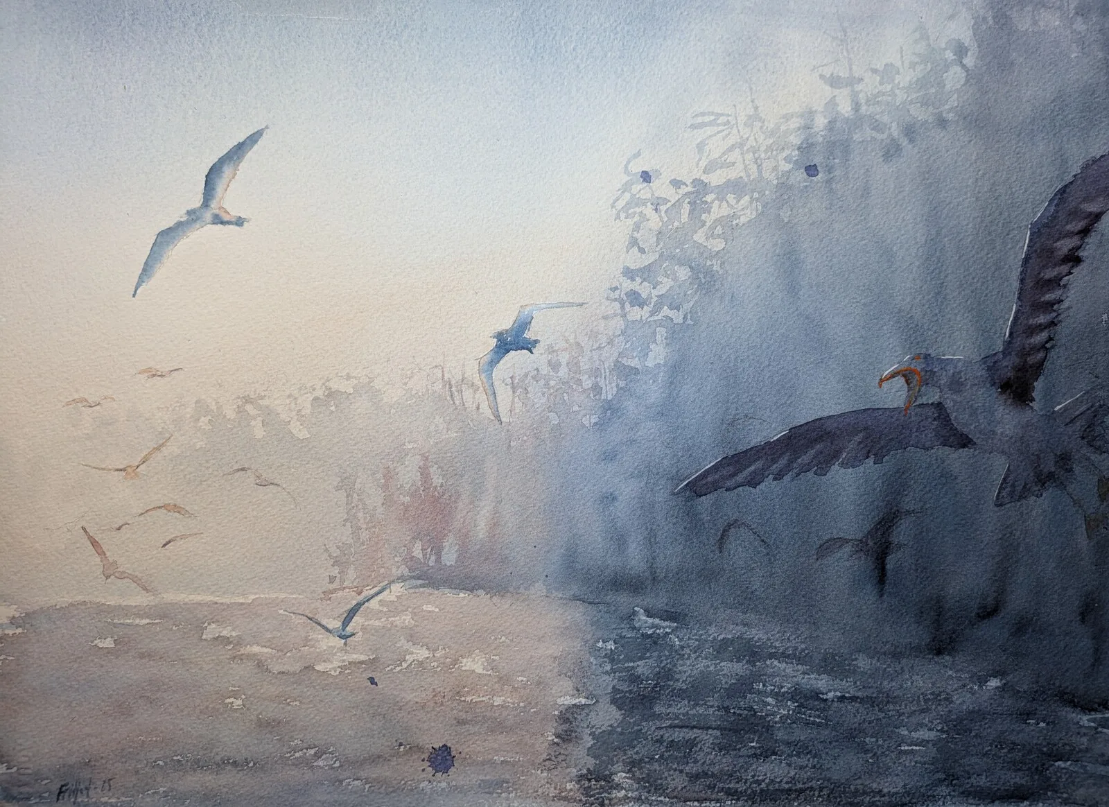 Akvarell Dimma i viken av Fritjof Karlsson