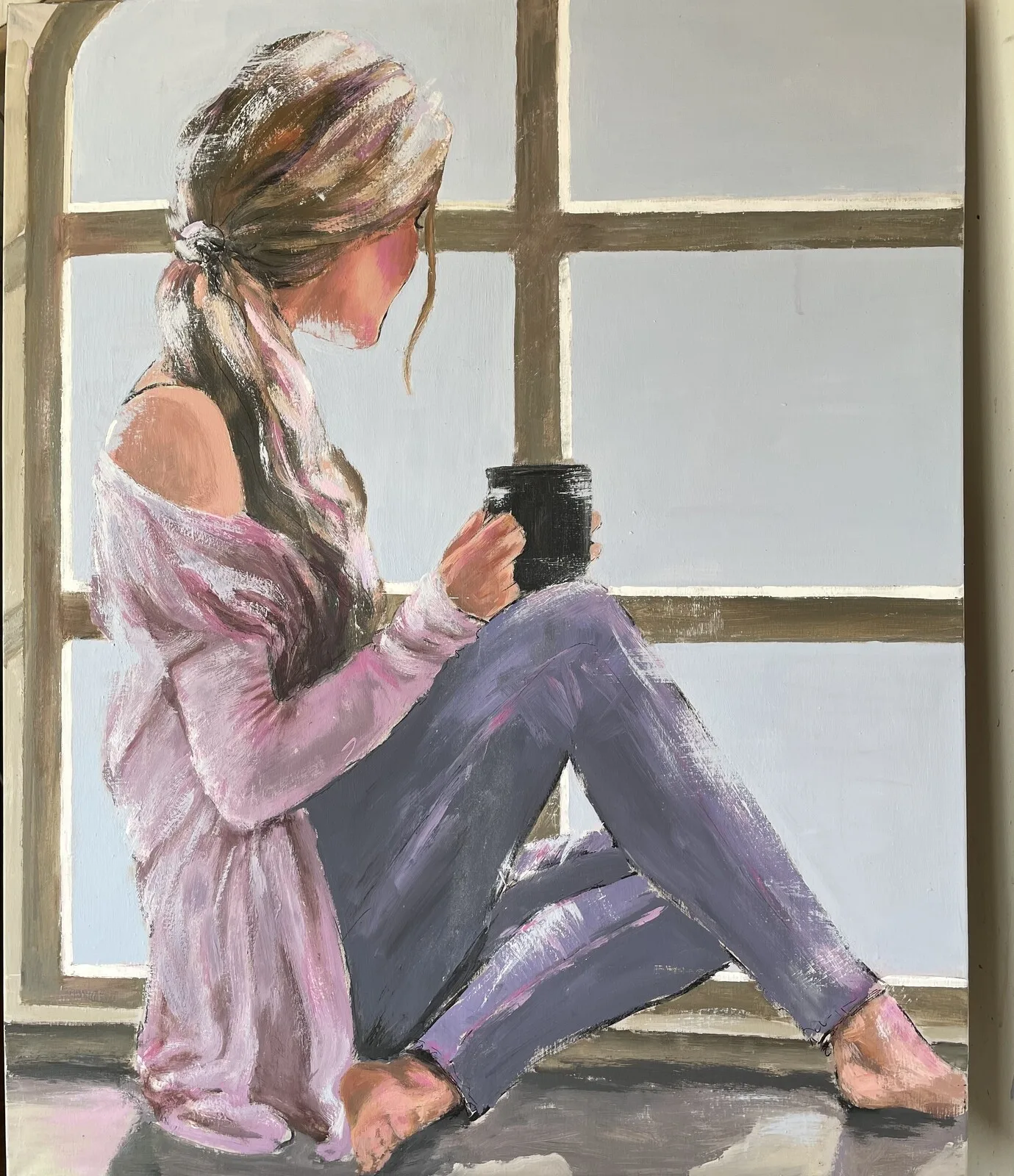 Akrylmålning Kaffepaus av Ani-Hannele Larsen