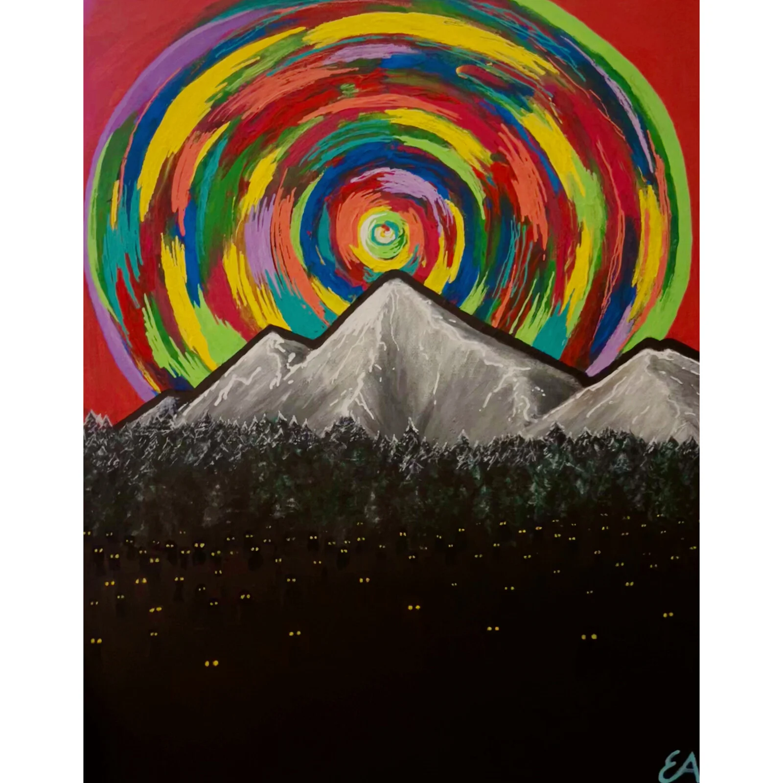 Akrylmålning You wanna come to our forest? av Emma Adehult