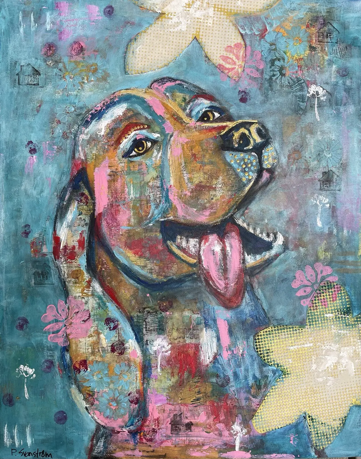 Akrylmålning Happy Dog av Pernilla Svanström