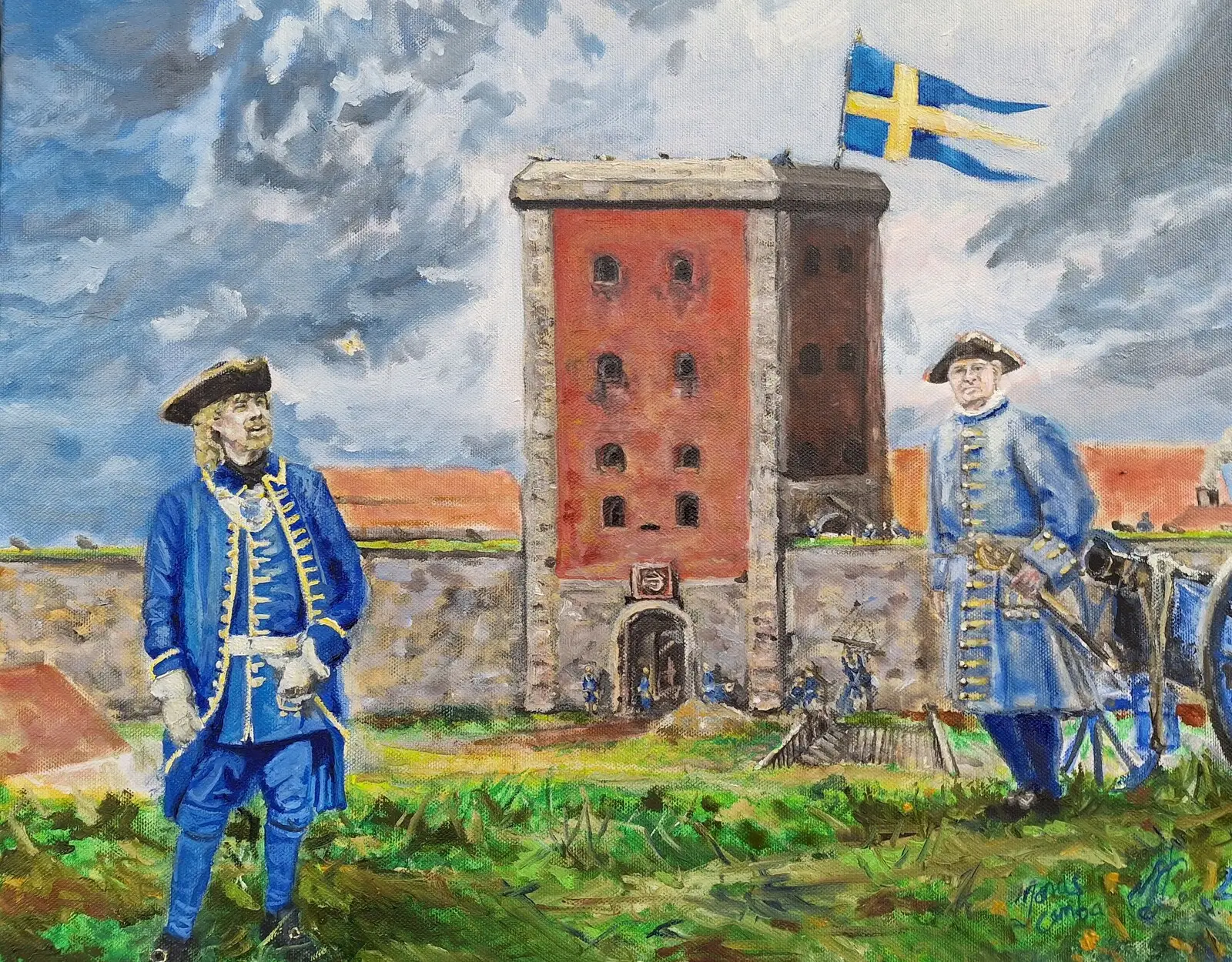 Oljemålning Nya Älvsborgs Fästning 1716 av Jonas Albrektson Comba