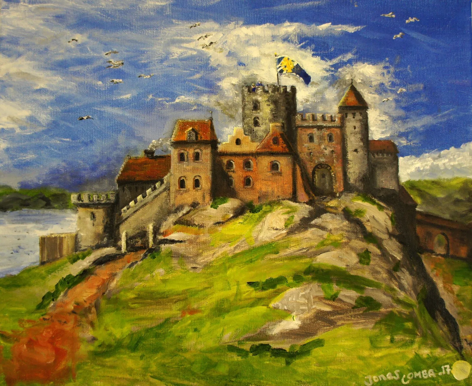 Oljemålning Gamla Älvsborgs slott ca 1563 av Jonas Albrektson Comba