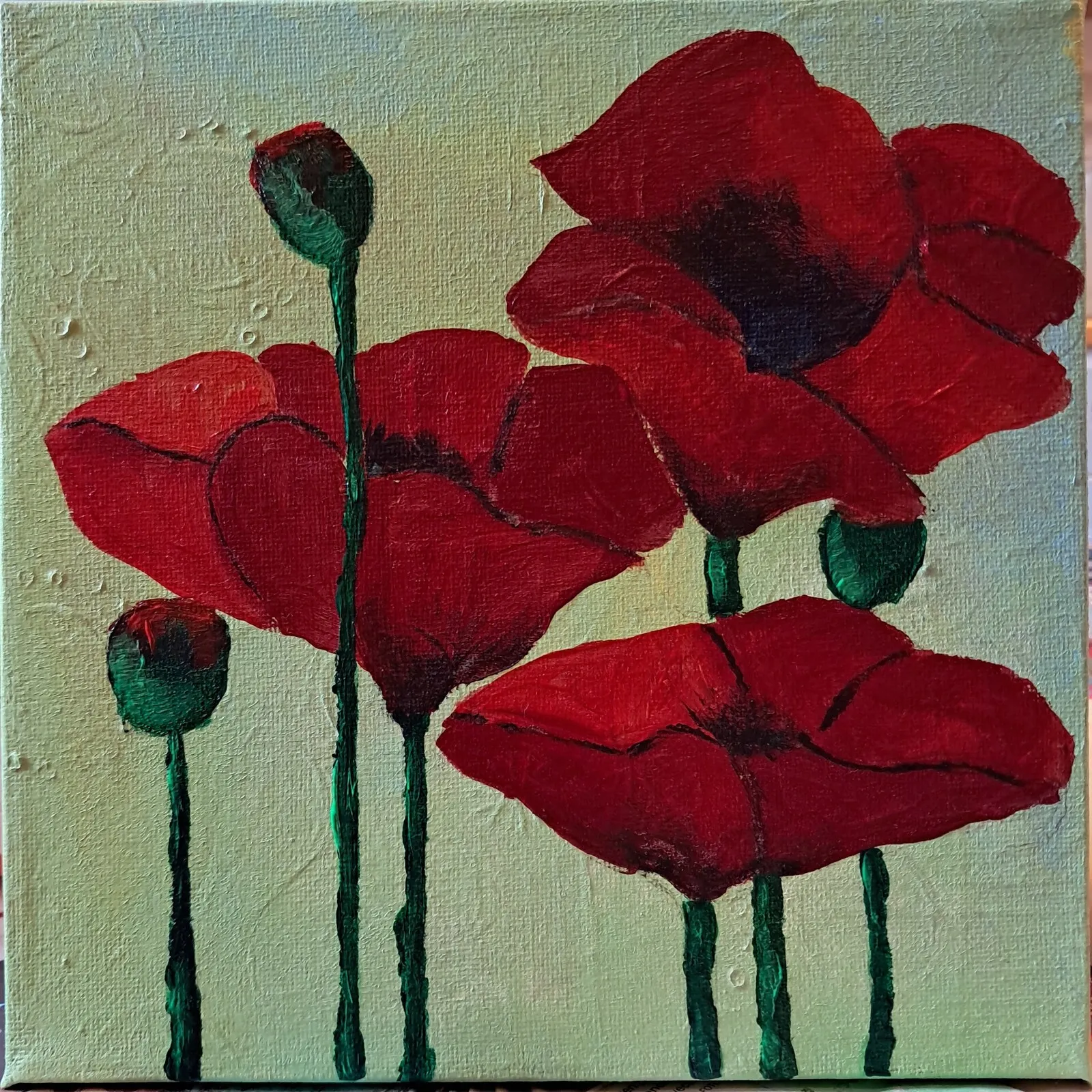 Akrylmålning Vallmo av Fia Johansson