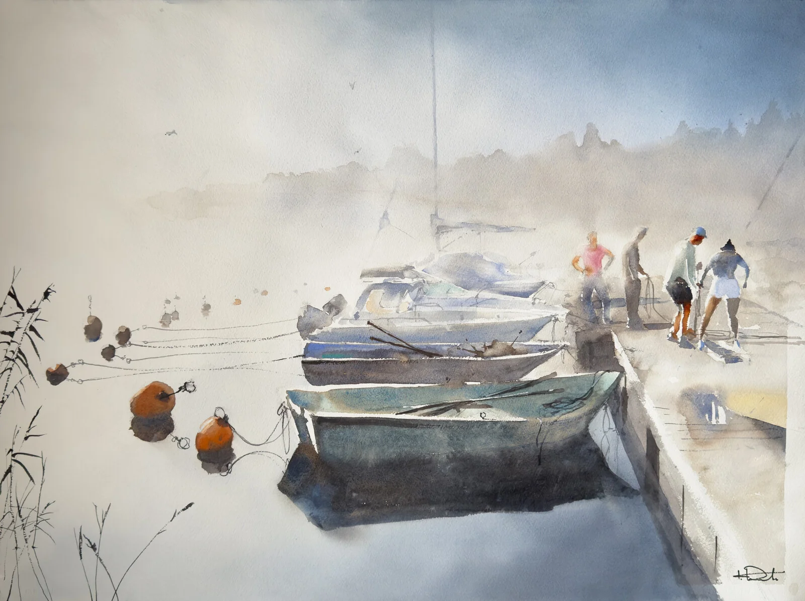 Akvarell Näsby slotts brygga av Fredrik Drotte