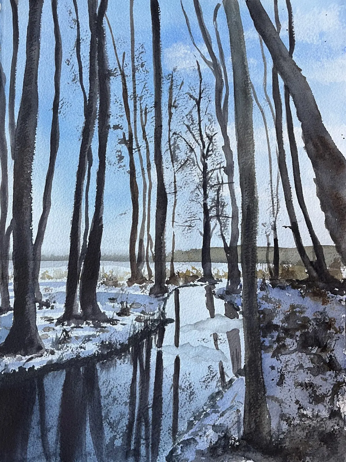 Akvarell Hägernäs strand av Marika Sandin