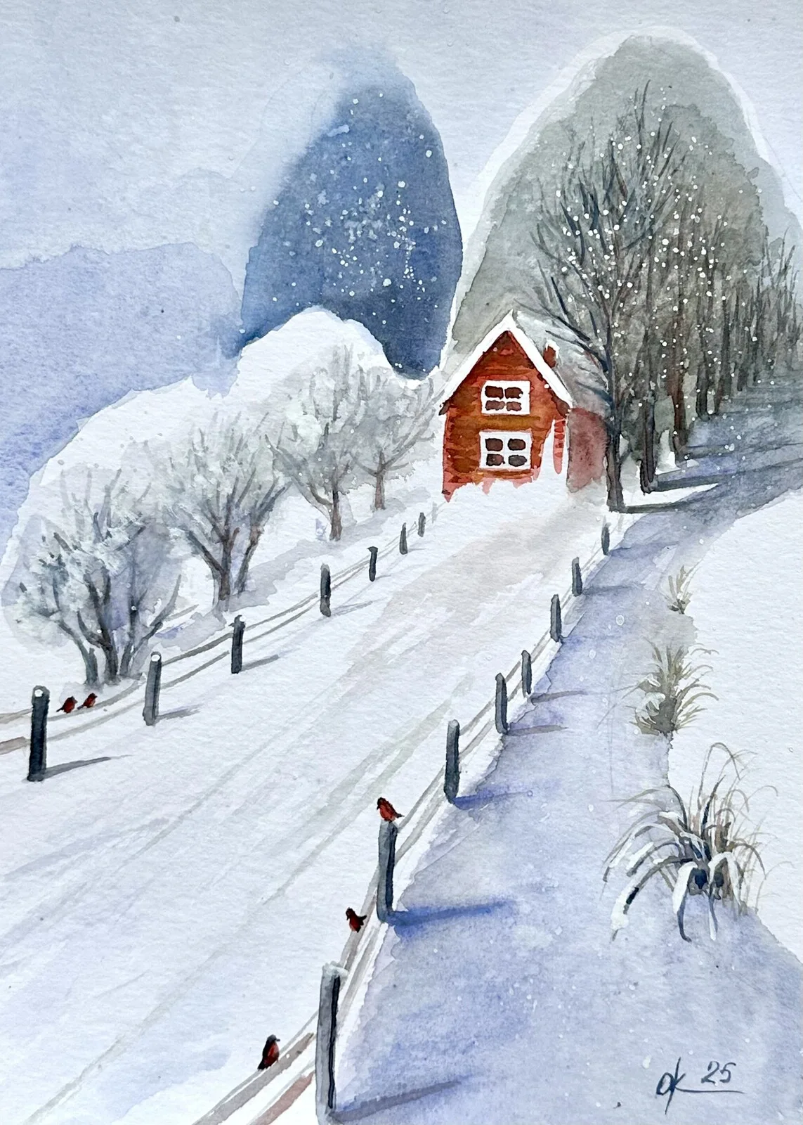 Akvarell Vägen hem av Olga Kharyakova