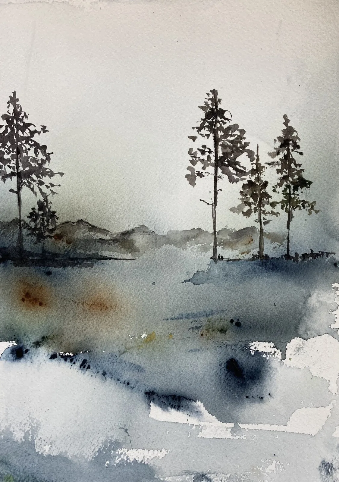 Akvarell TRANQUIL FOREST (inramad) av Rose-Marie Lyckebrant-Lindqvist