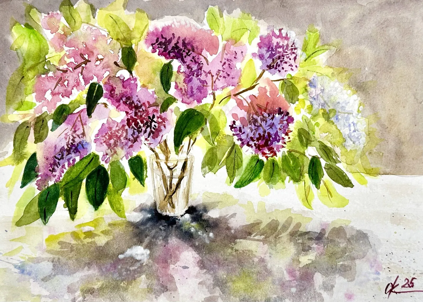 Akvarell Fina syrenblommor av Olga Kharyakova