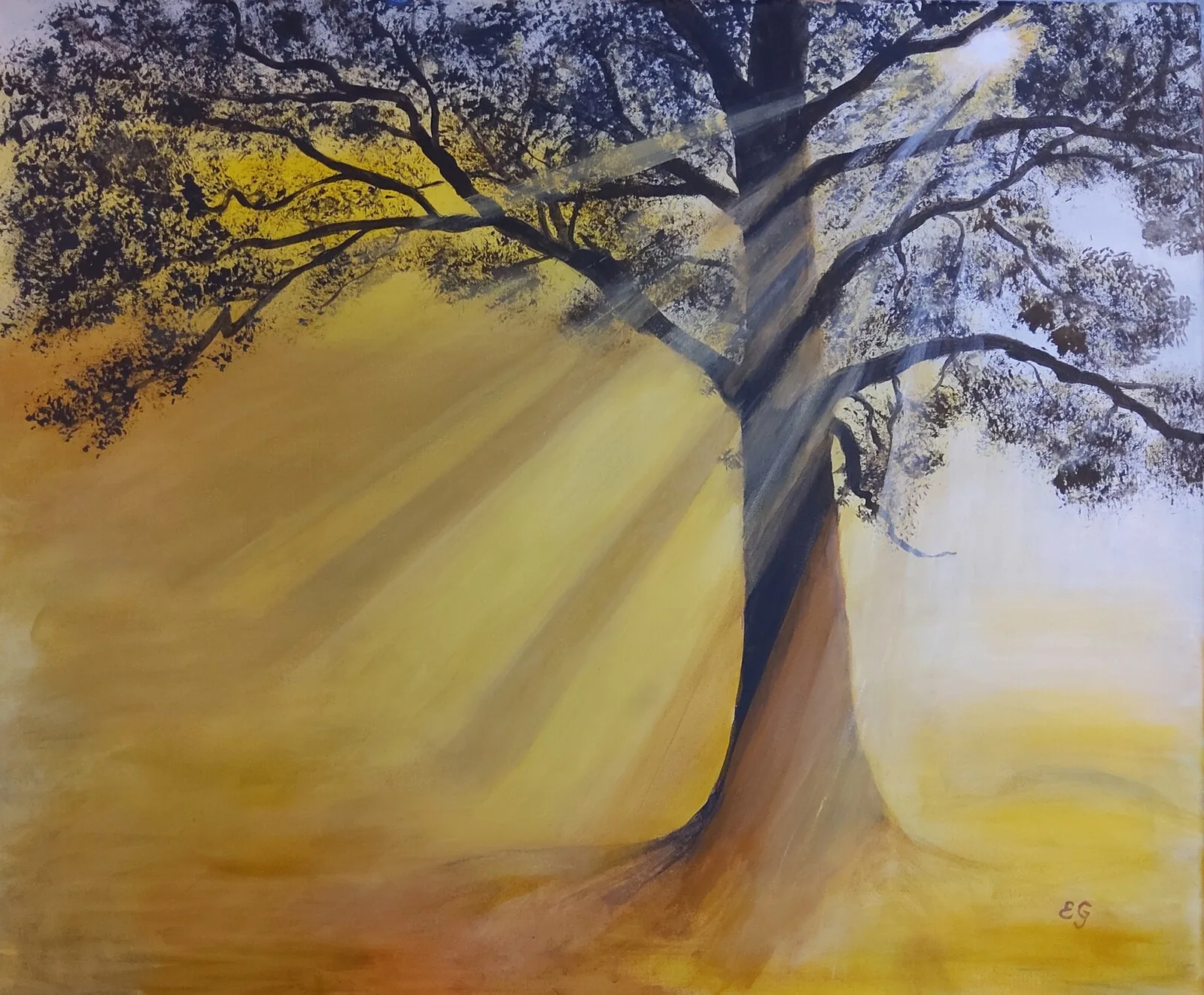 Akrylmålning Solstrimmor av Eva Garami