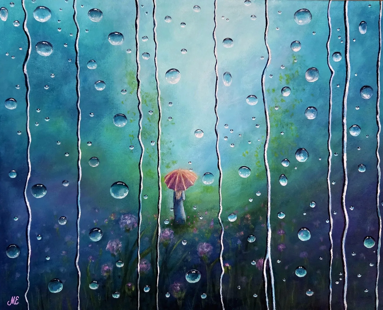Akrylmålning Regn-kissed view av Malin Eklund