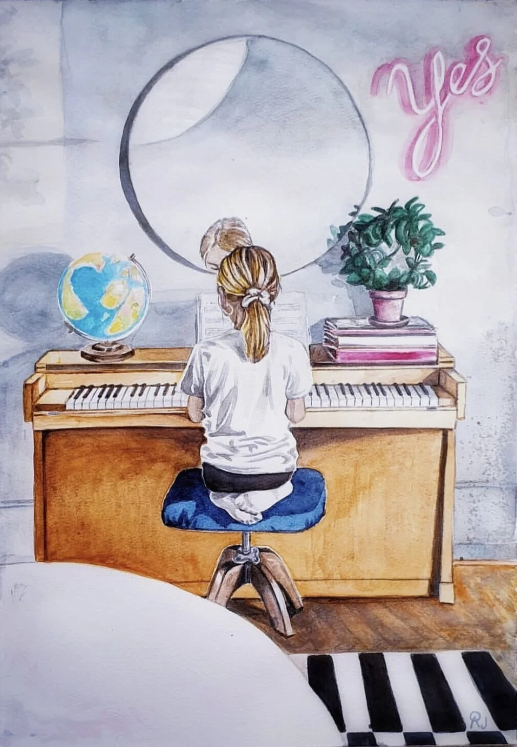 Akvarell Piano av Åsa Cecilia Johansson