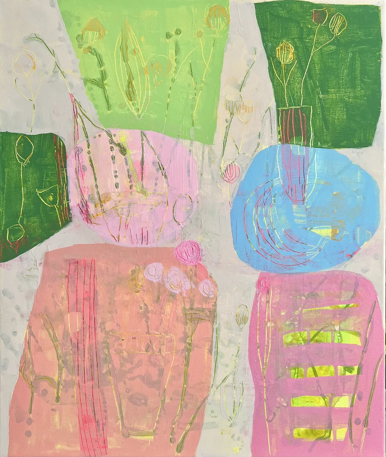 Akrylmålning Pink stripes av Helena Renström