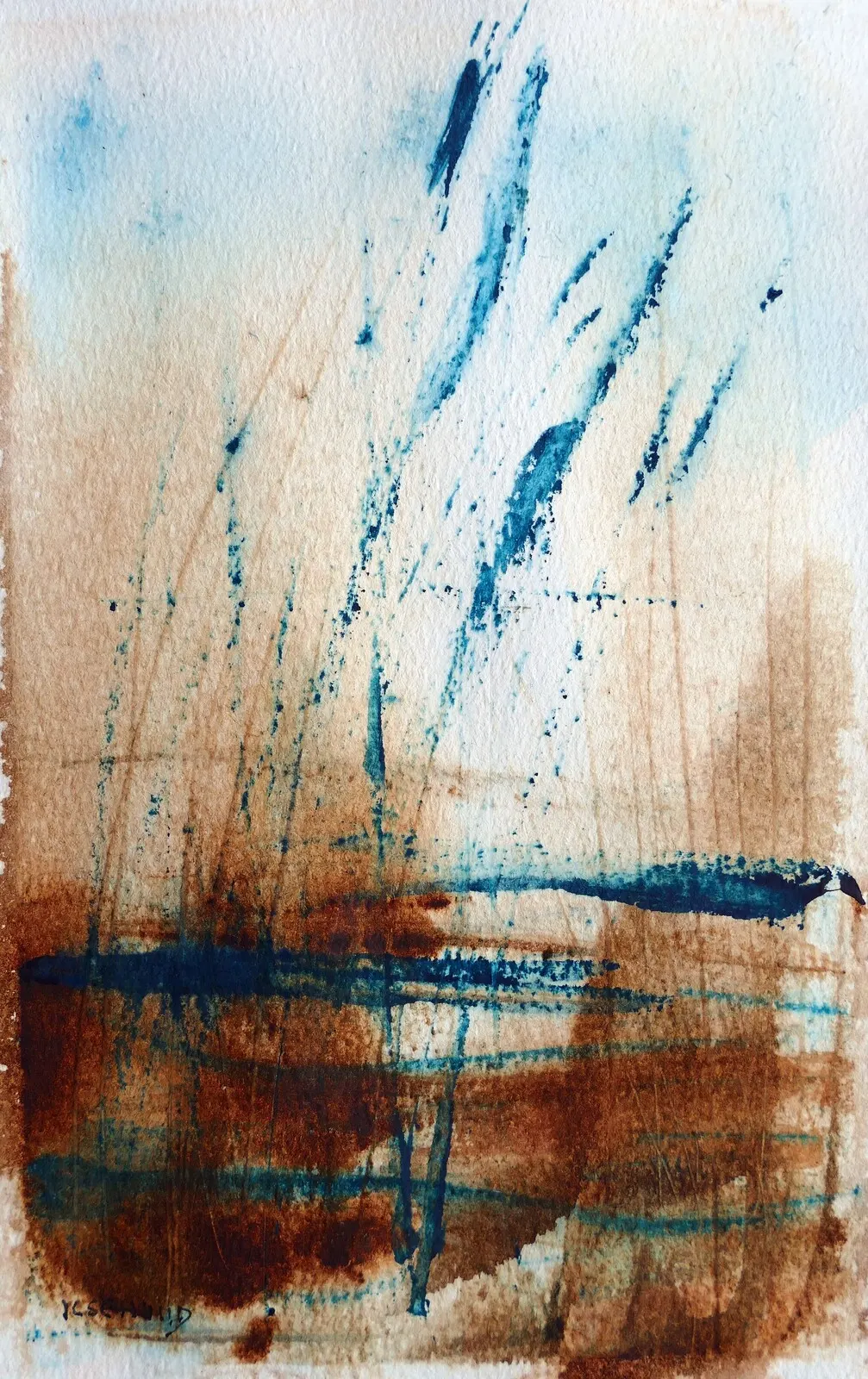 Akvarell Umbrablå av Ilse Hviid