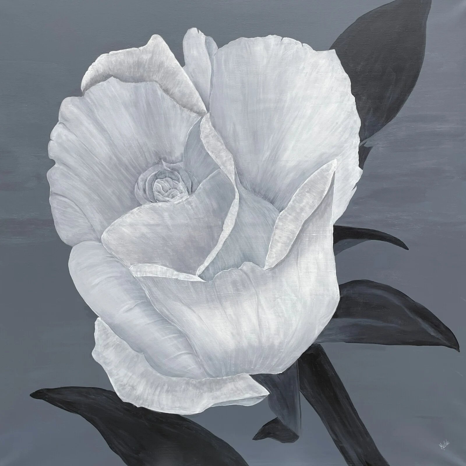 Akrylmålning Ros i gråskala av Madeleine Westin