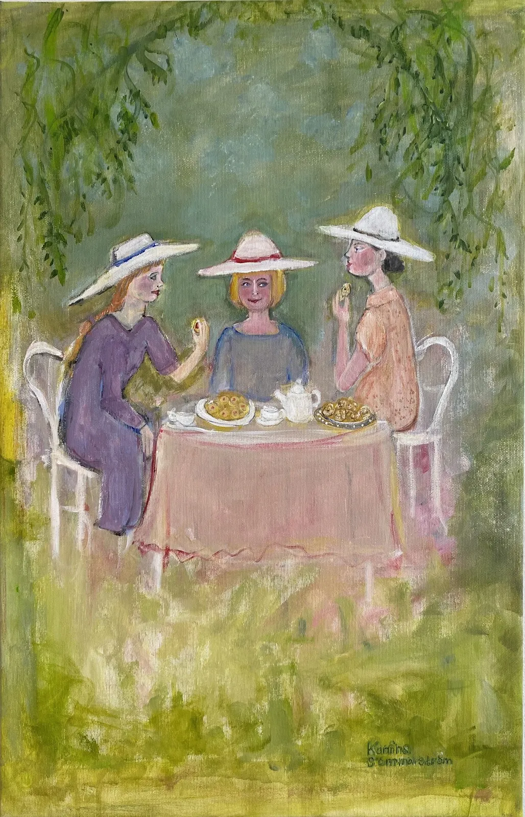 Akrylmålning Väninnor  i bersån av Karina Sommarström