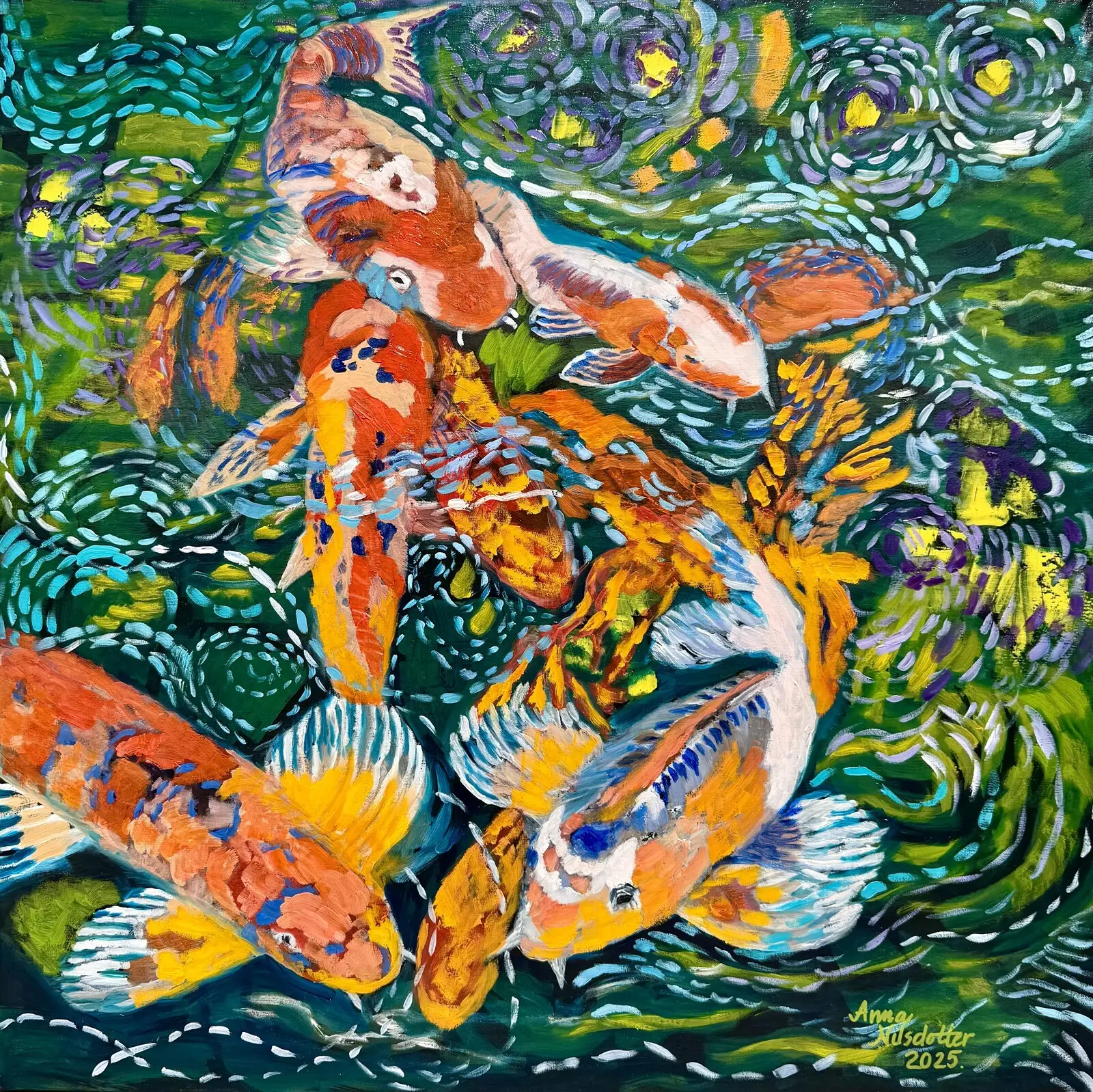 Oljemålning Fiskdammen av Anna Nilsdotter