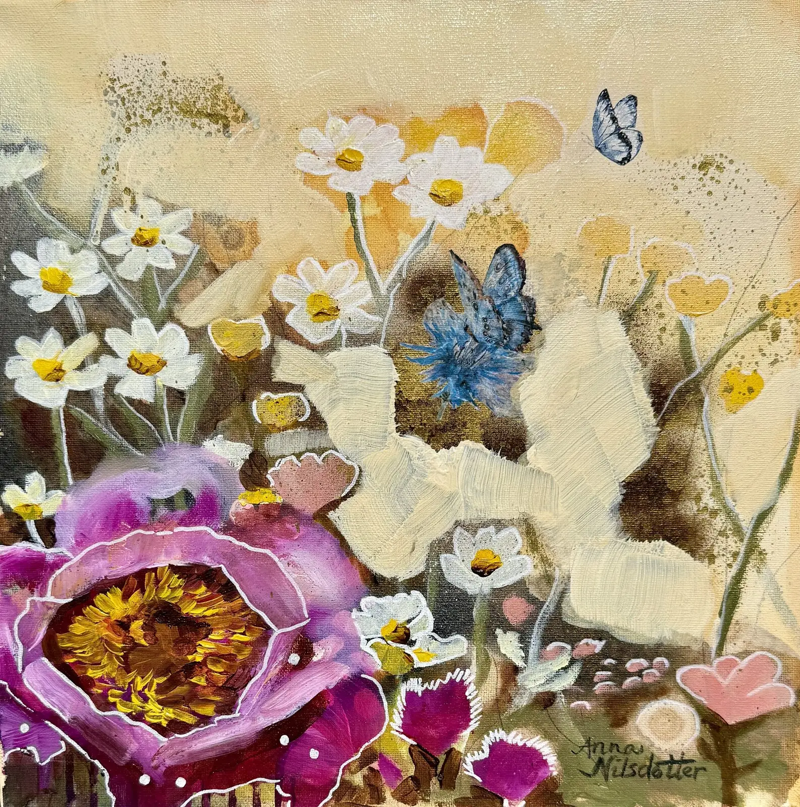 Oljemålning Rosa blomma av Anna Nilsdotter