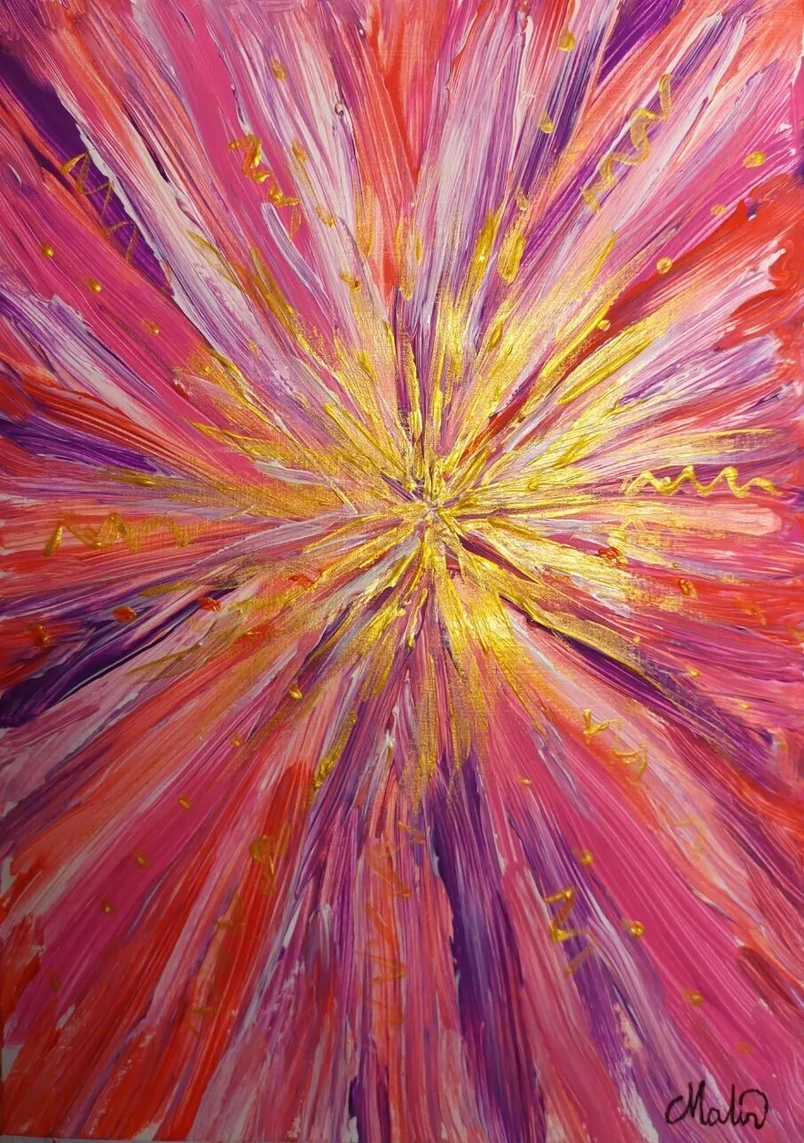 Akrylmålning Guldenergi. av Malin Eriksson