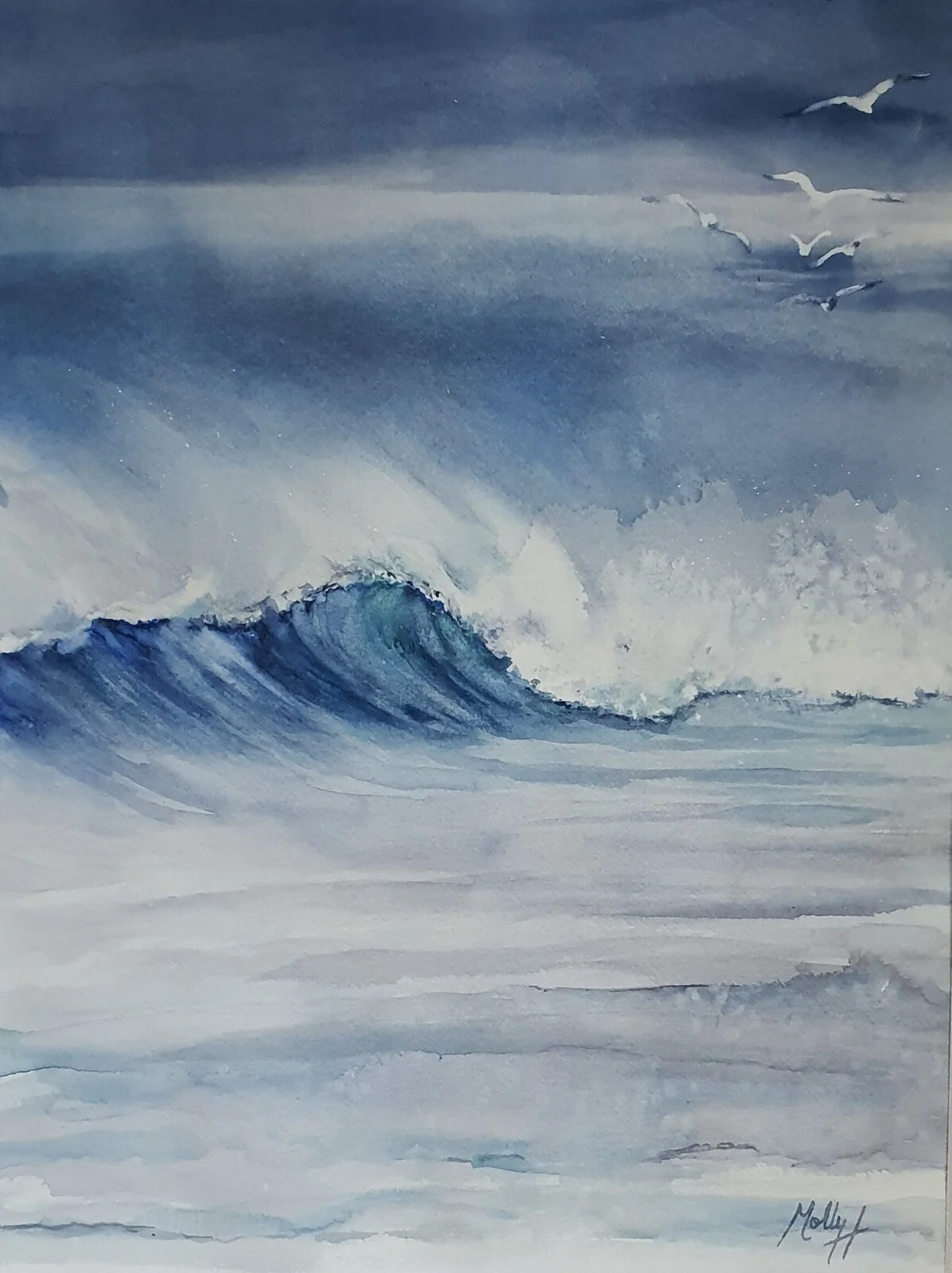 Akvarell Måsar i salta vindar av Molly, Monika Hellgren
