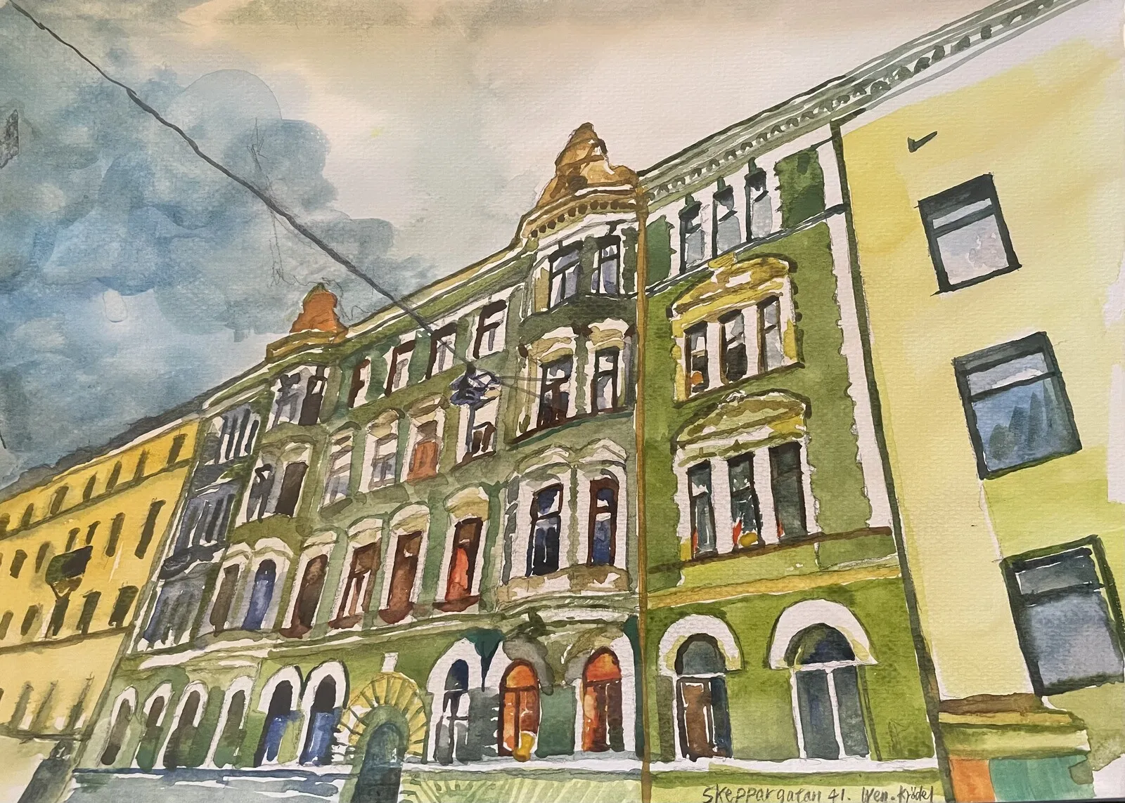 Akvarell Skeppargatan 41, Stockholm av Wen Krödel