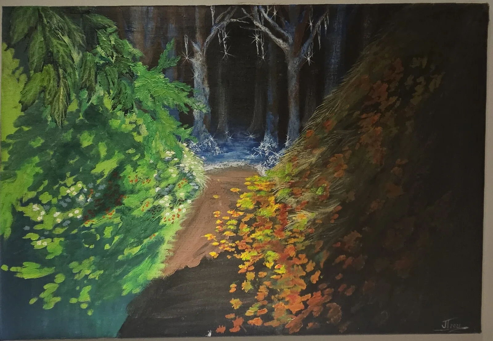 Akrylmålning Tre årstider av Johanna Thufvesson