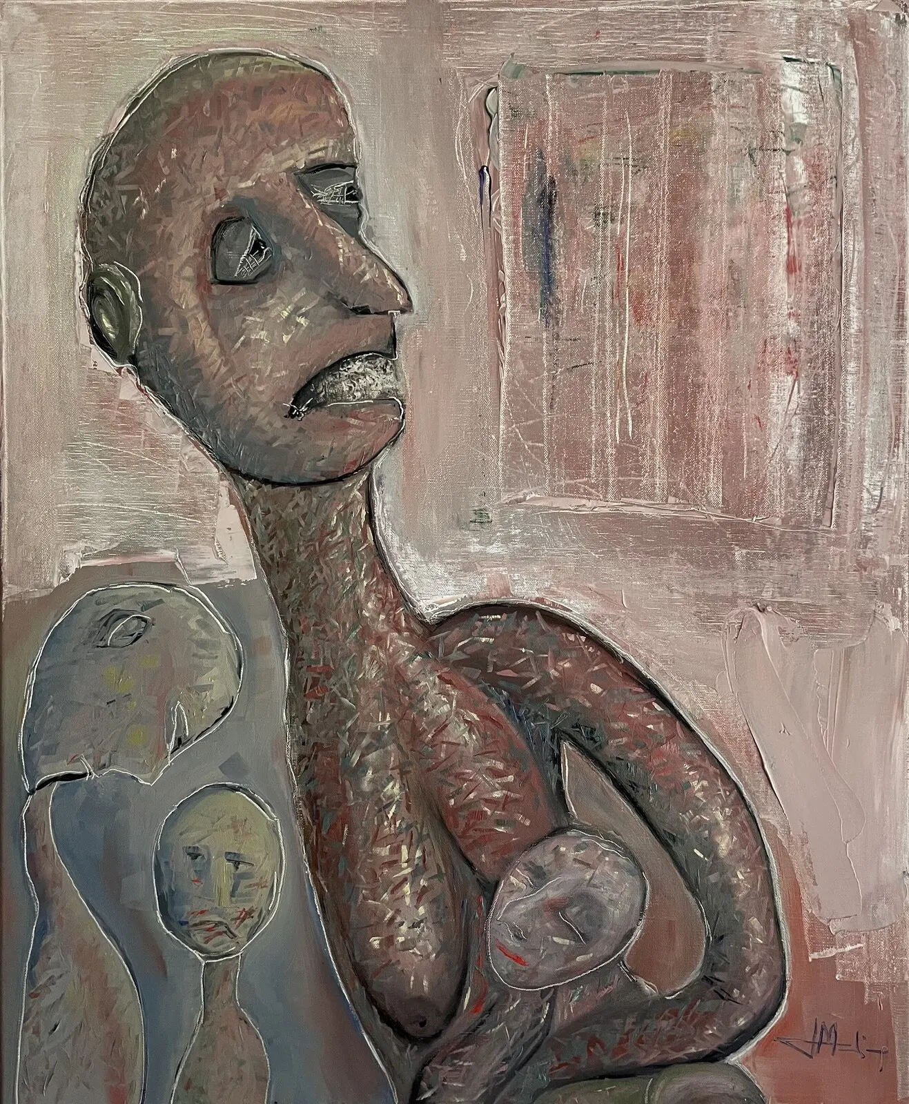 Oljemålning Migrating mother av Joao Medina