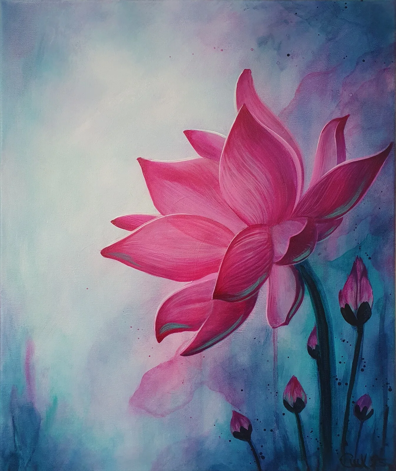 Akrylmålning Lotus av Camilla Karlsson