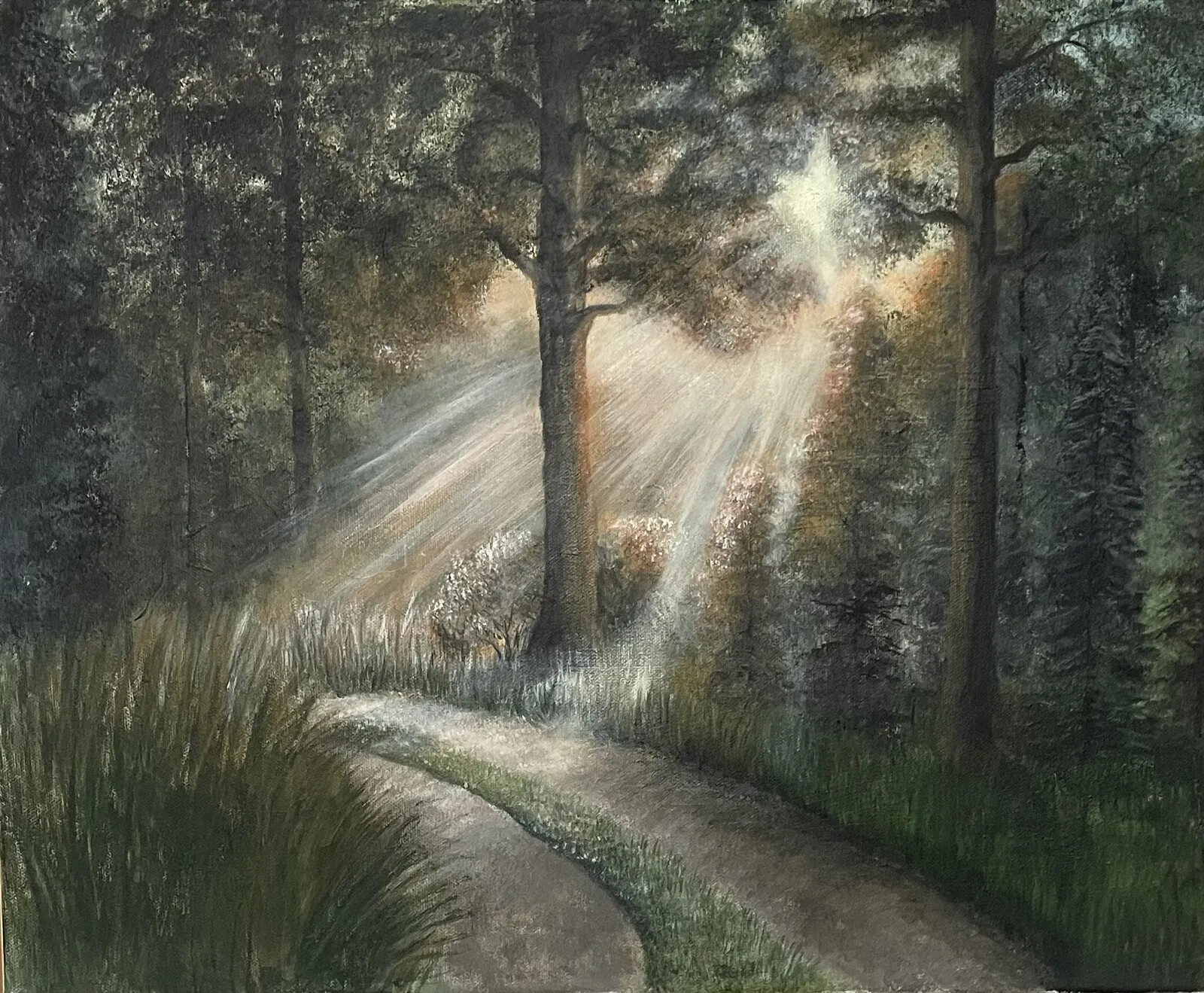 Akrylmålning Solsken i skog av Annika Handfast