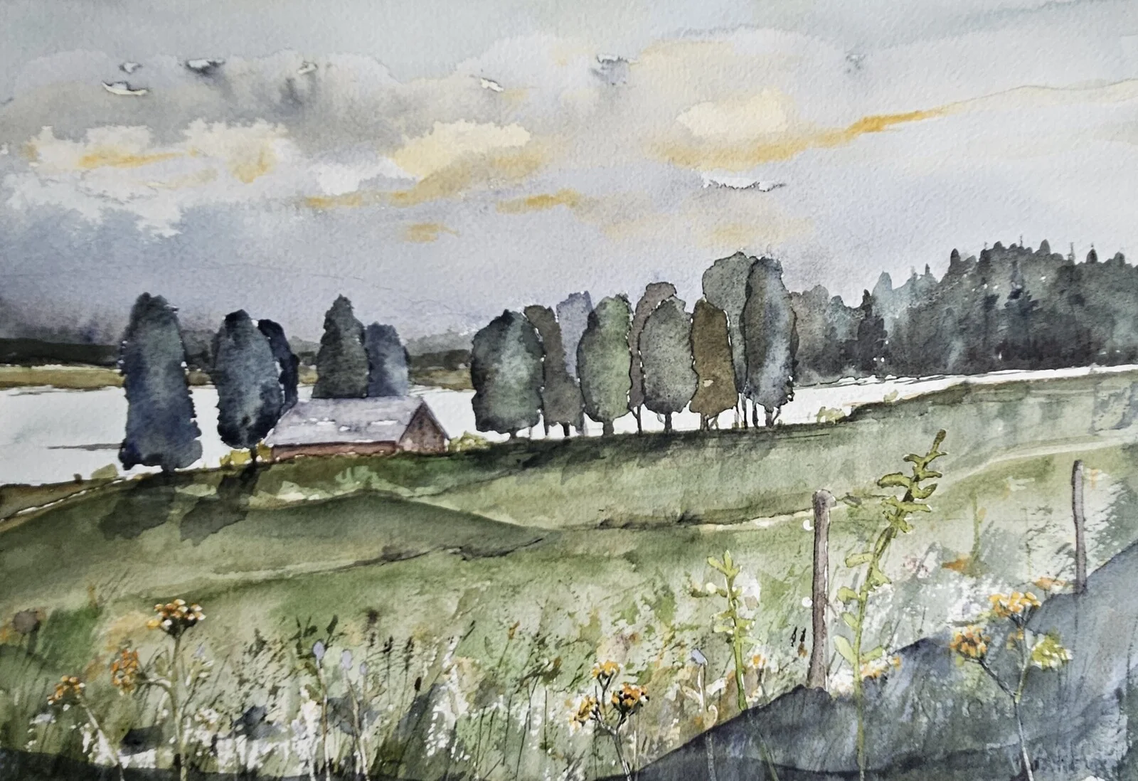 Akvarell Trollbosjön från Bäckharrys av Petra Klara Margareta Kåks