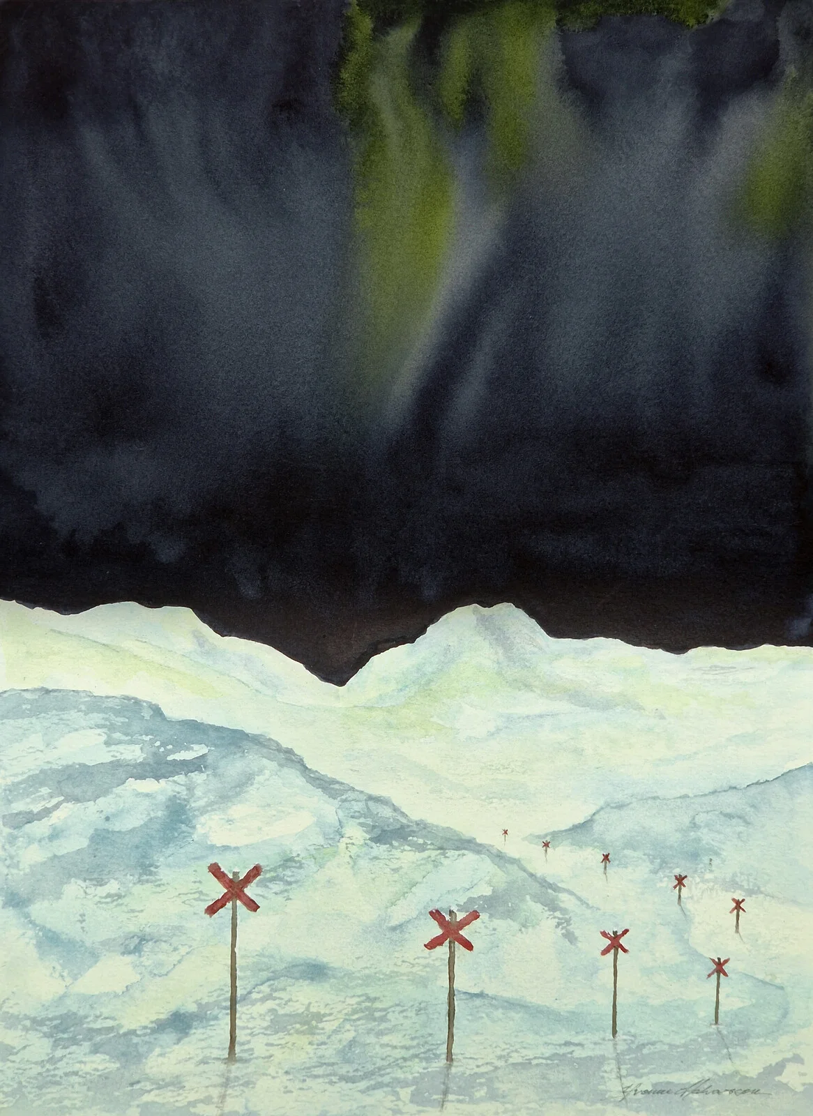 Akvarell Ljus i norr av Yvonne Halvarsson