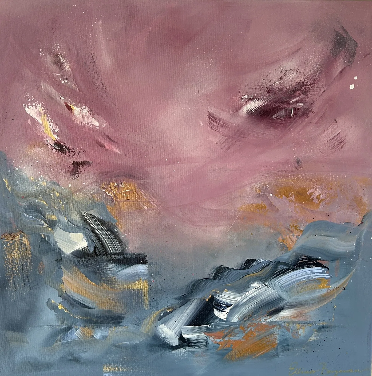 Akrylmålning Magenta skies av Ellinor Bergman