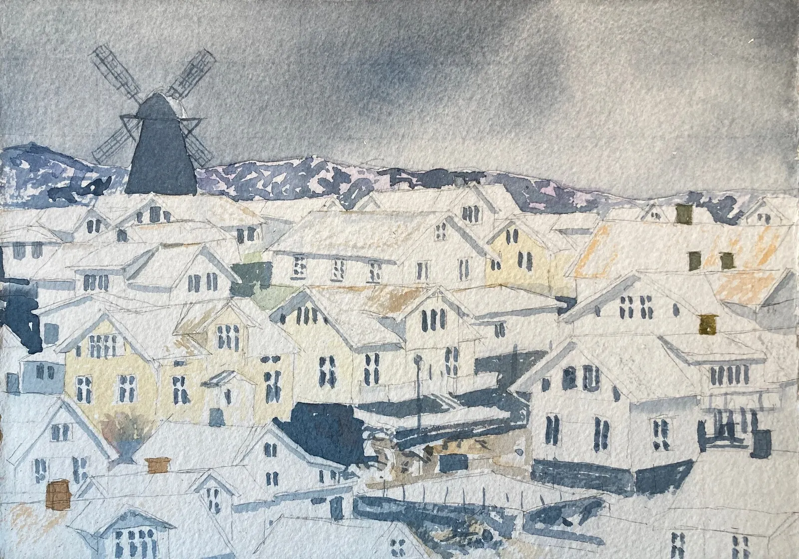 Akvarell Gråvinter, Fiskebäckskil av Tord Wennerblom