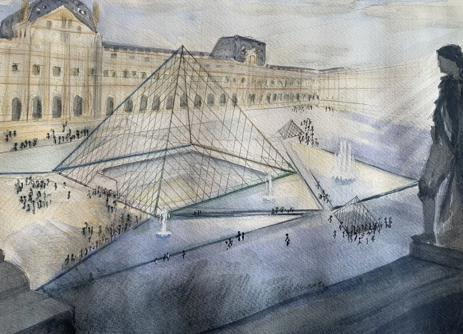 Akvarell Le Louvre av Carlyle Minnaar