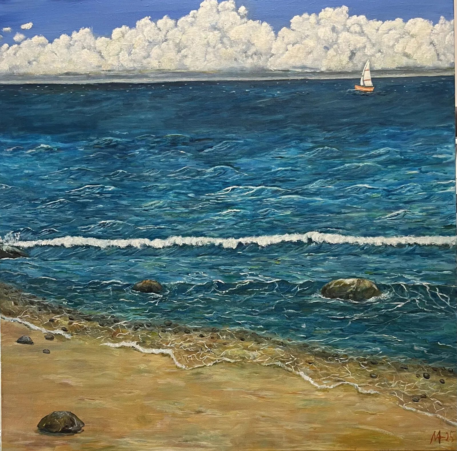 Akrylmålning Havet och segebåten av Monic Arvidson Wawrzyniak