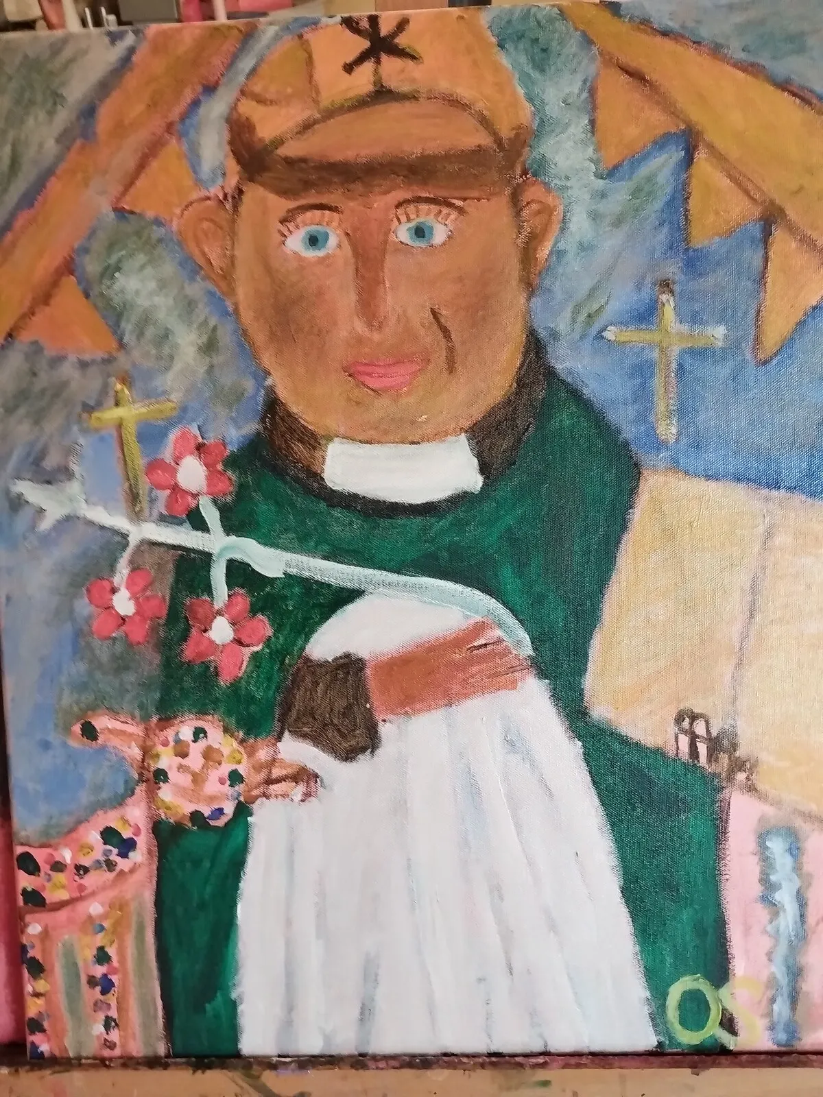 Oljemålning Helige Dominikus med Lammet av Oliver Sundberg