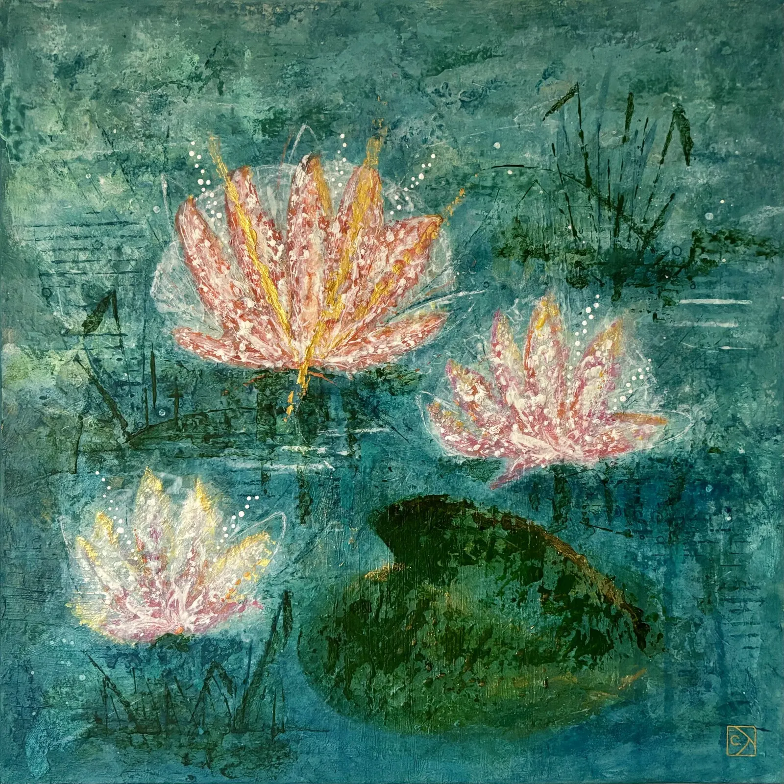 Akrylmålning Water Lilies II av Camilla Karlström