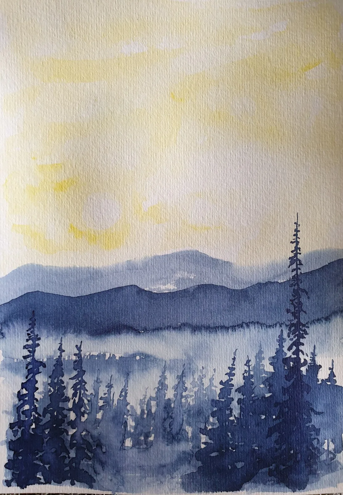 Akvarell Från solen sett av Maja Nilsson