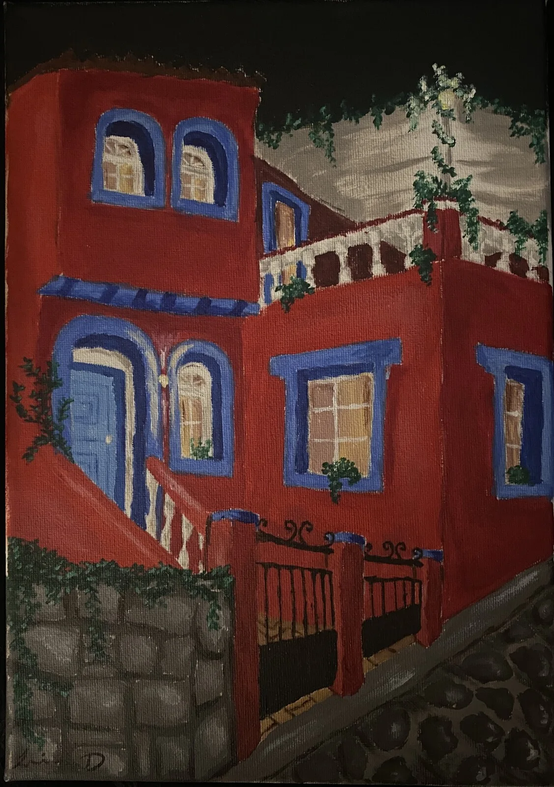 Akrylmålning La maison rouge av Linnéa D'Hollander