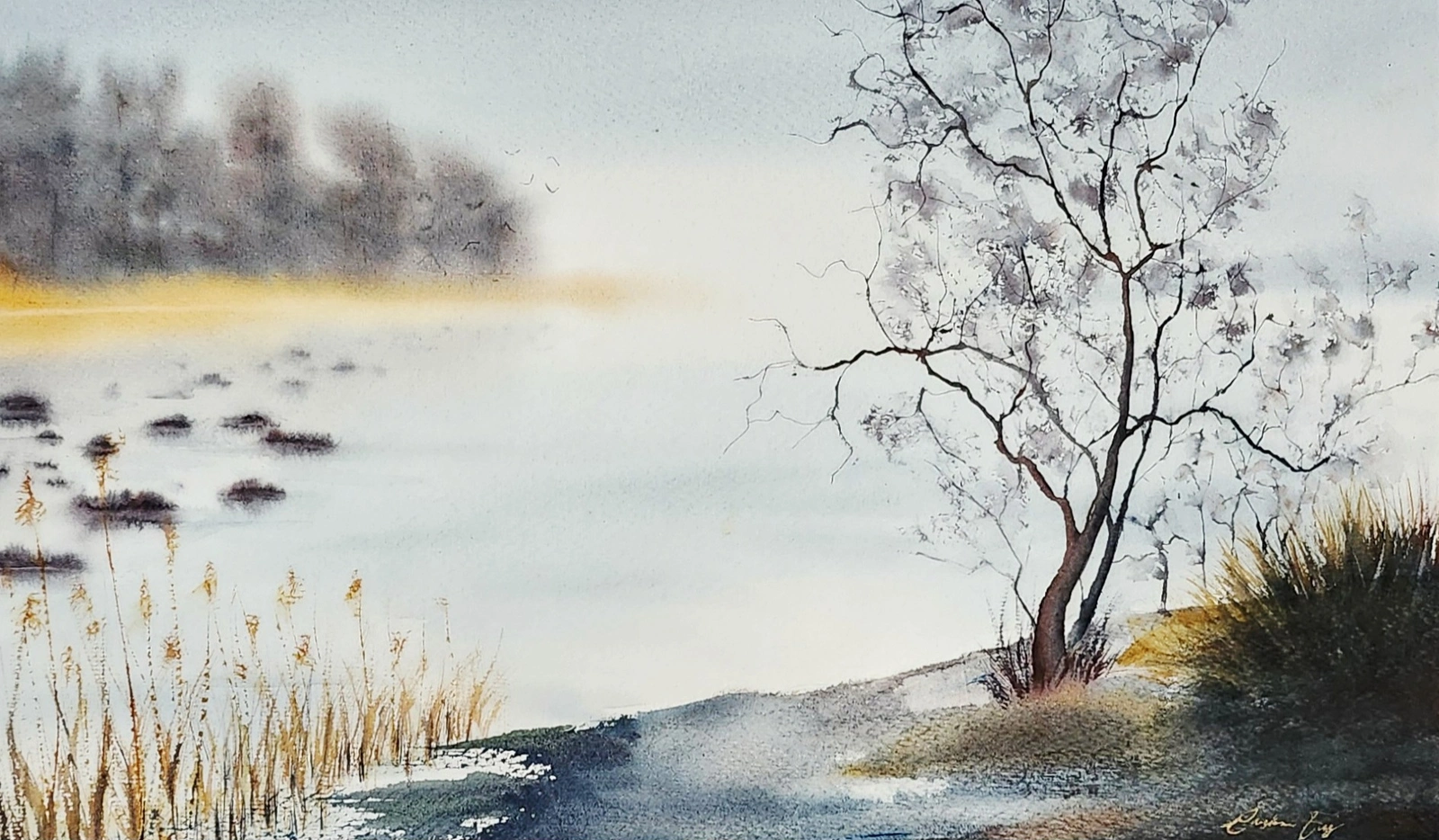 Akvarell A silent echo #2 av Caroline Eng
