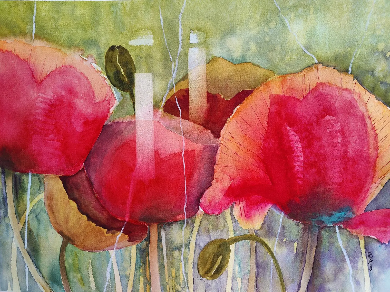Akvarell Floral dreams: poppy love av Wei Hing Rosenkvist