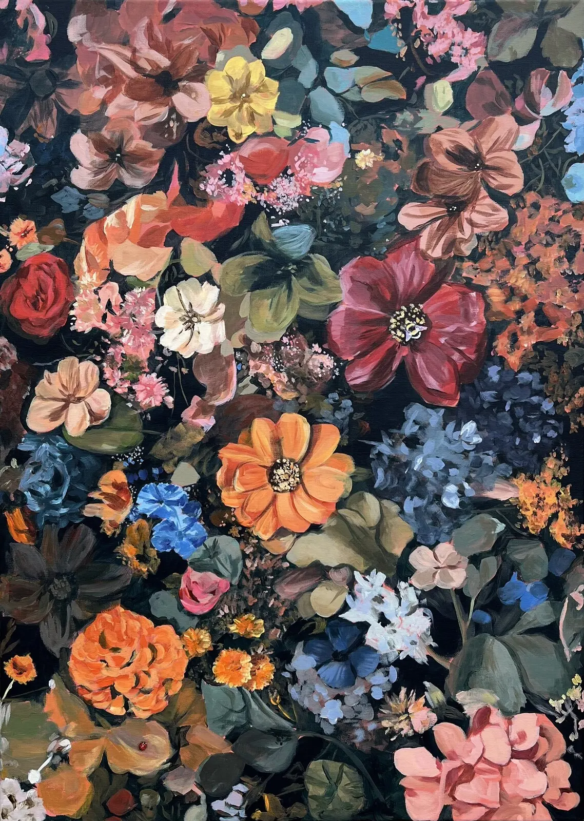 Akrylmålning Brokiga blommor av Julija D