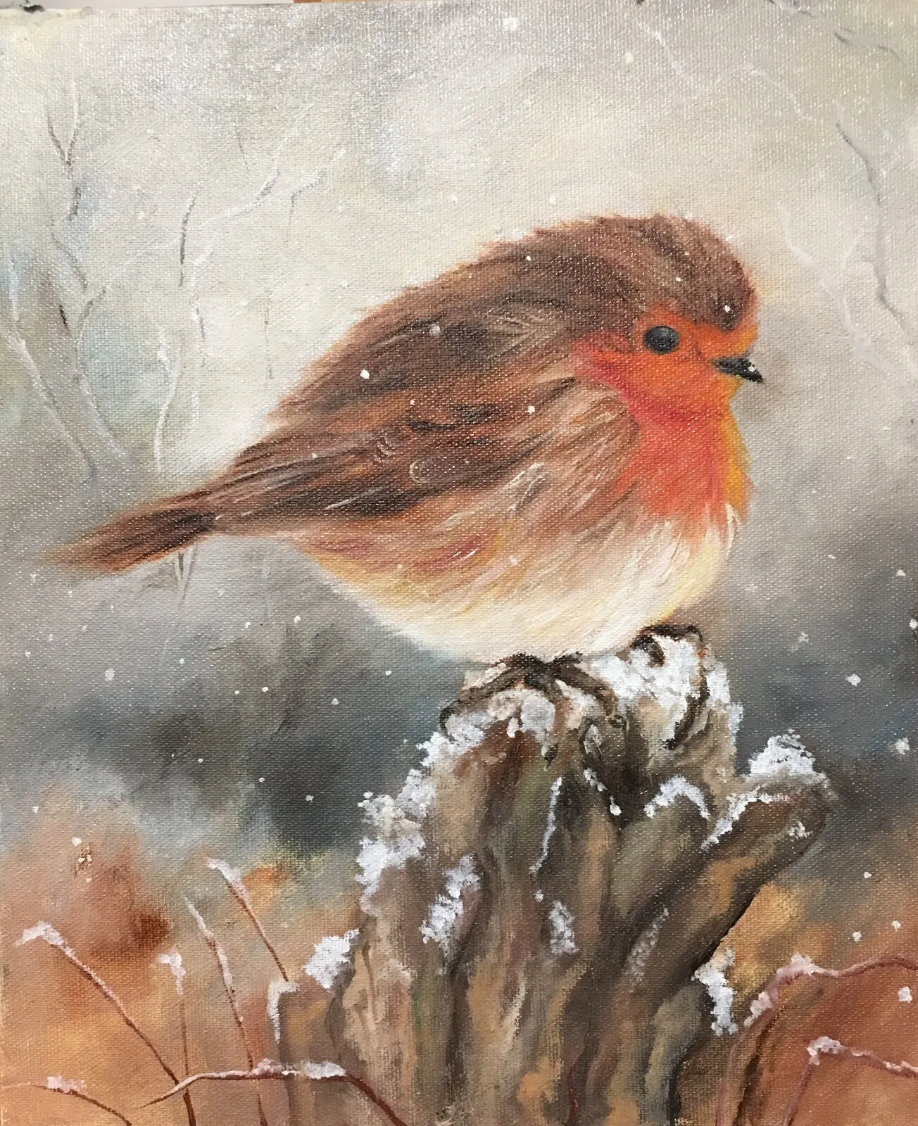 Oljemålning Robin av Shonali Dash