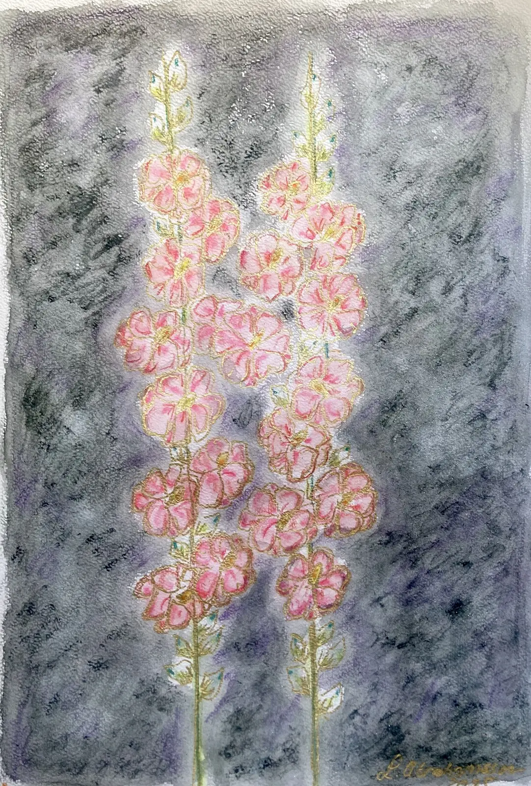 Akvarell Rosa stockrosor av Linda Abrahamsson La Arts Sweden