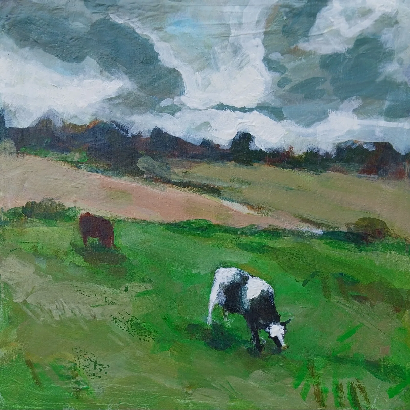 Akrylmålning Cows av Rebecca Landmér