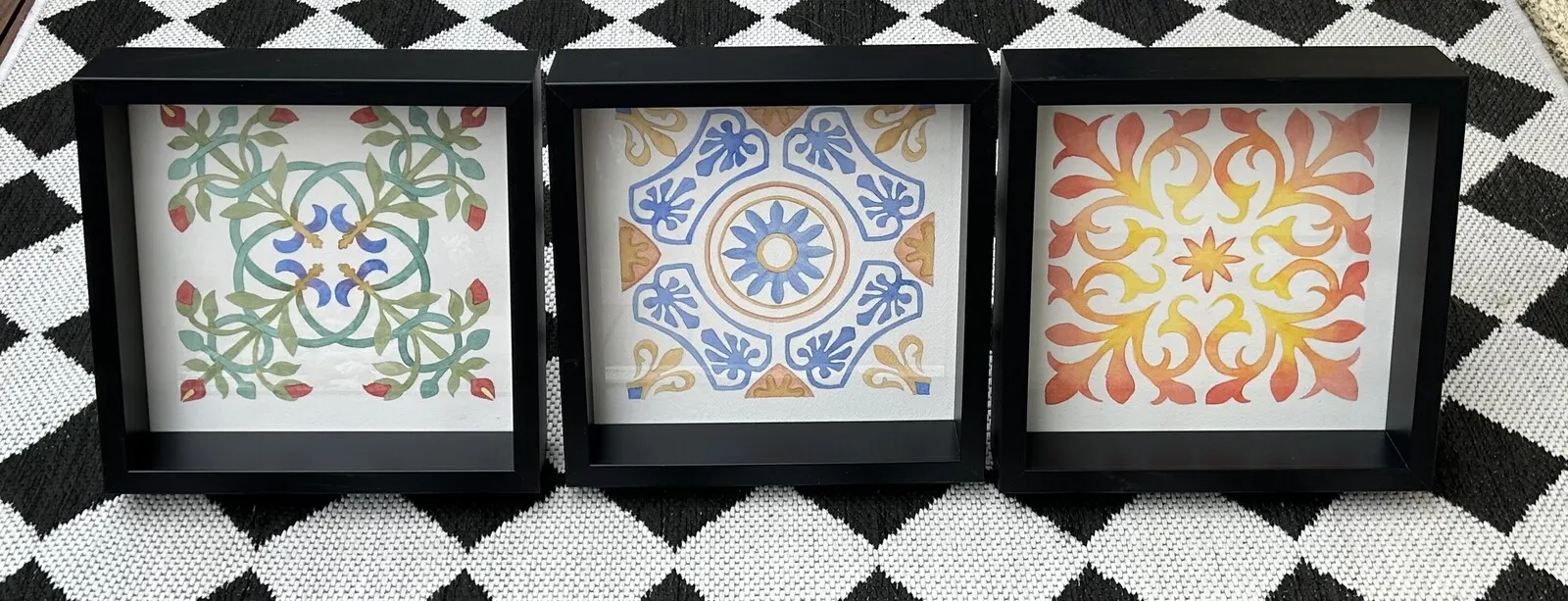 Akvarell Barcelona Tiles - all 3 together av Isabela Moss Studio