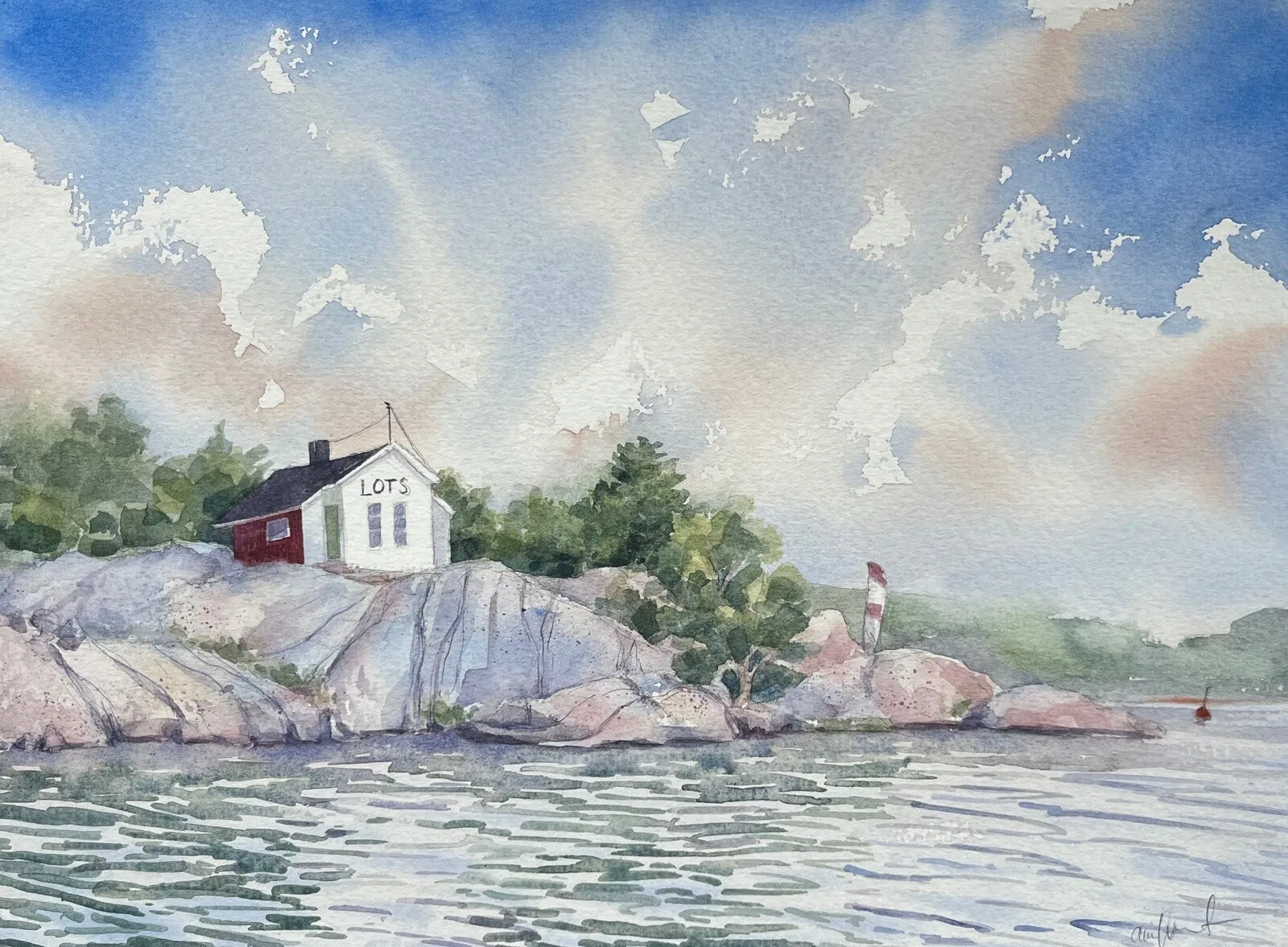 Akvarell Sävö Lotsstation II av Anna Wolf