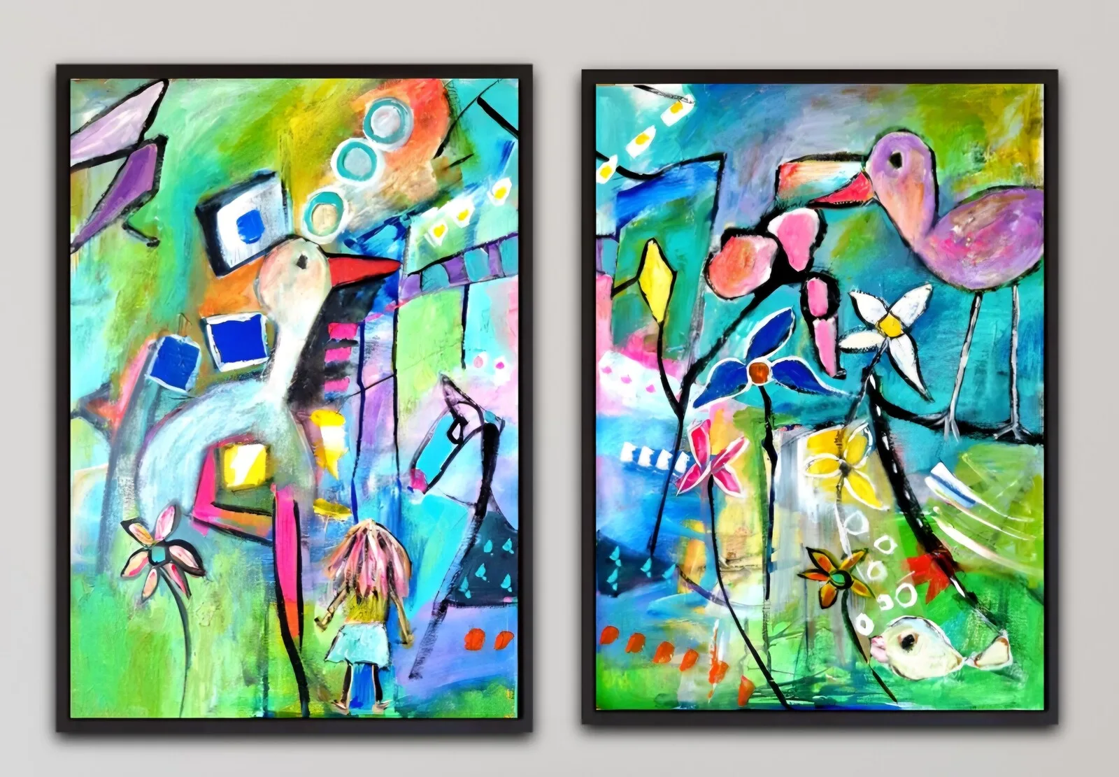 Akrylmålning Diptyk-2 av Birgitta Jonsson Bijon Art