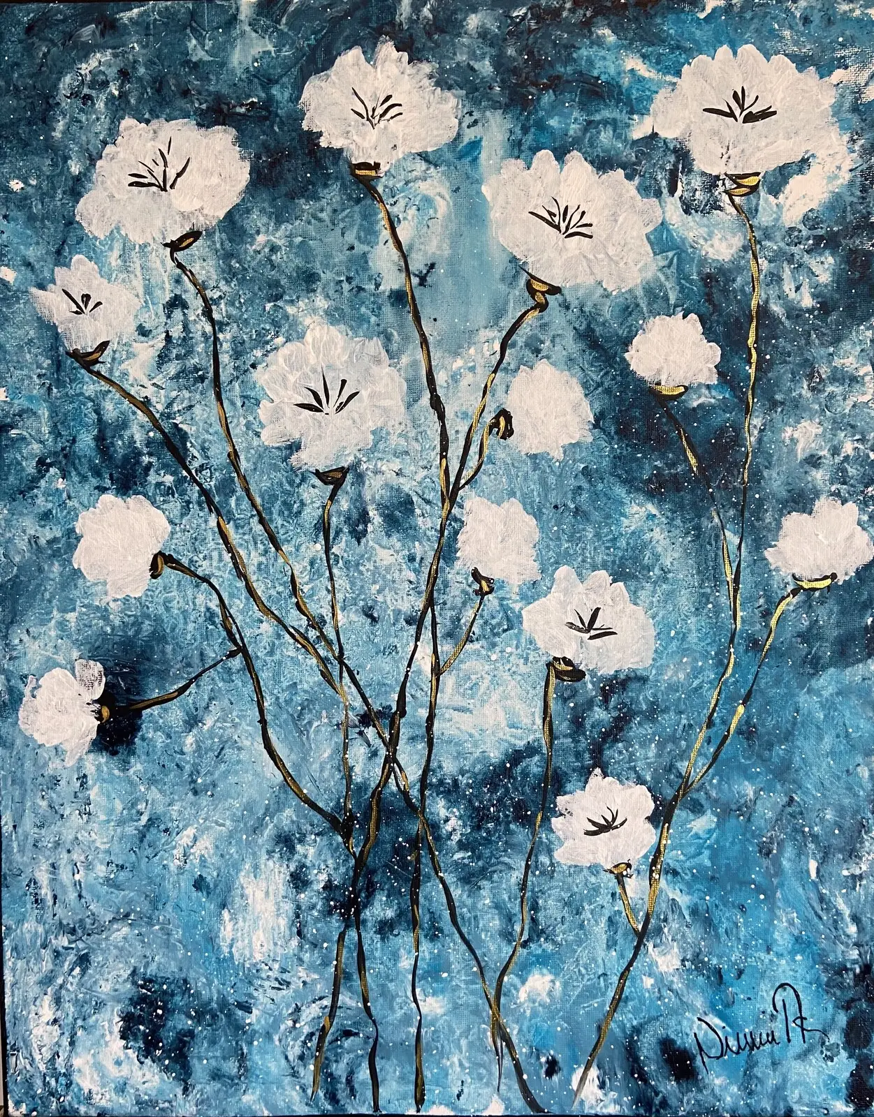 Akrylmålning Vita blommor av Ninni Andersson